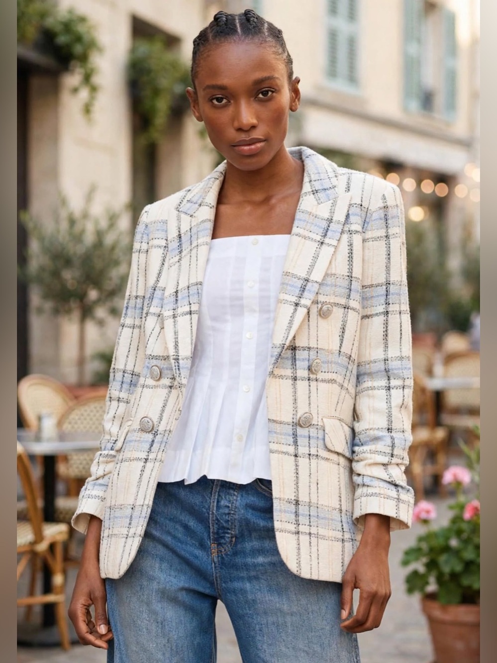 VERONICA BEARD Dickey Jacket Womens sz 14 White Blue Blazer BEACON Plaid